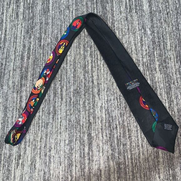 Vintage Looney Tunes Mania & Friends Mens Neck Tie‎ Black Tweety Bird Sylvester - Picture 2 of 8